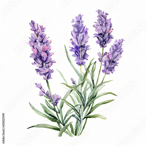 Watercolor Lavender isolated on white background 