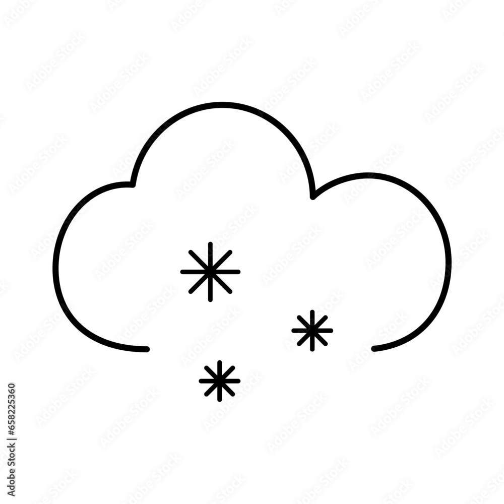Snow weather forecast line icon. Clouds with snowflake sign Snow weather forecast line icon. Clouds with snowflake sign