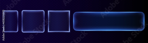 Collection of futuristic hud light blue frame. Technological background. Light glass blue frames square, oval, rectangle, circle. HUD PNG. Vector Illustration.	