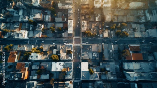 A bird's-eye perspective directly above the streets of Los Angeles.