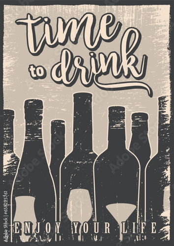 Time drink monochrome vintage poster