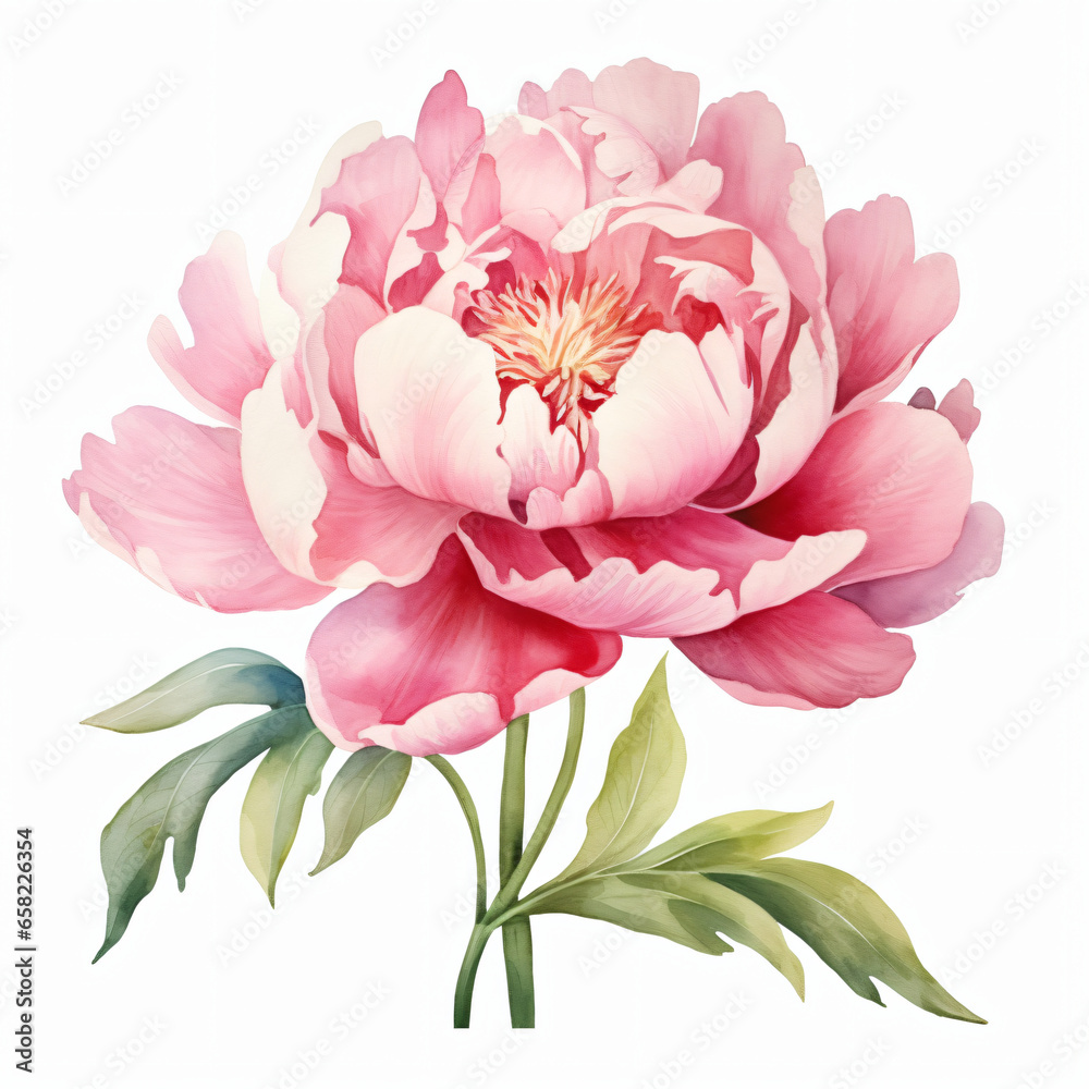 Watercolor Peony isolated on white background
