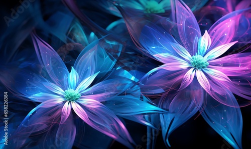 purple and blue flowers neon hallucinatory style. Generative Ai