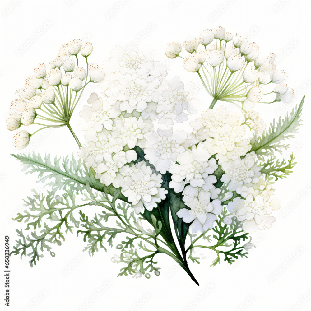 Watercolor Queen Annes Lace isolated on white background
