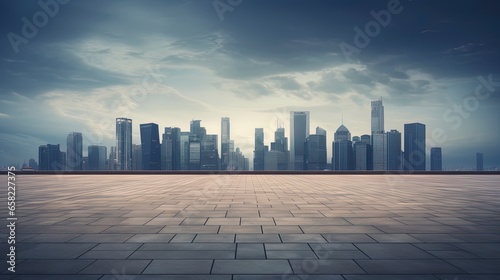 Empty square floor and city skyline, building background. Generation AI