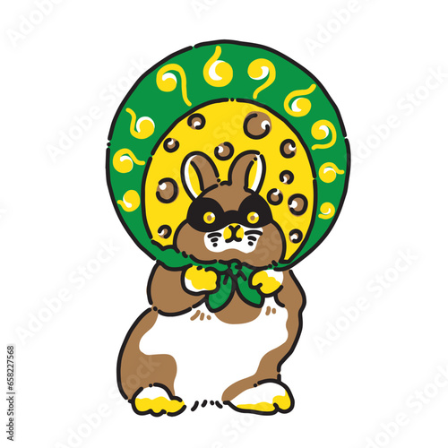 Hand-drawn Vector, A Cute Thieving Rabbit Holding Up His Stolen Round Goods