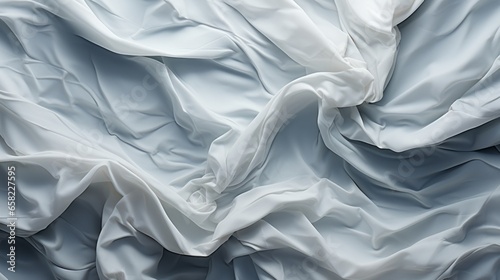 The satin fabric of the white clothing billows in gentle folds, creating a soft, airy feeling of beauty and grace
