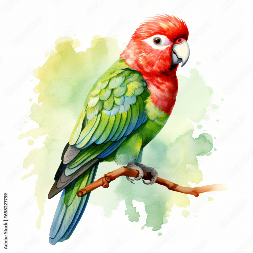 Watercolor parakeet isolated on white background
