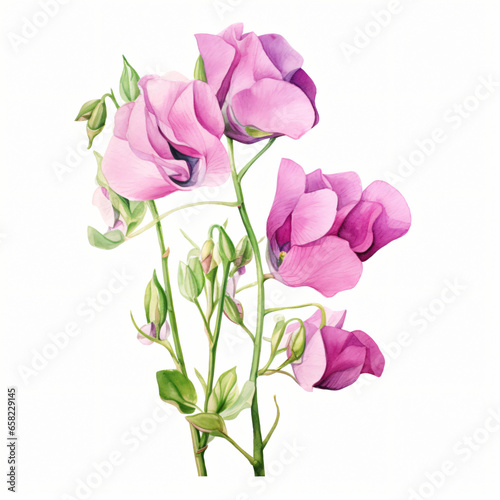 Watercolor Sweet pea isolated on white background 