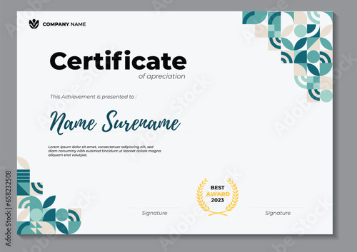 Certificate template with geometric pastel colours. the theme is so aesthethic, clear, and minimalist. abstract design. 
You can use it for other purposes