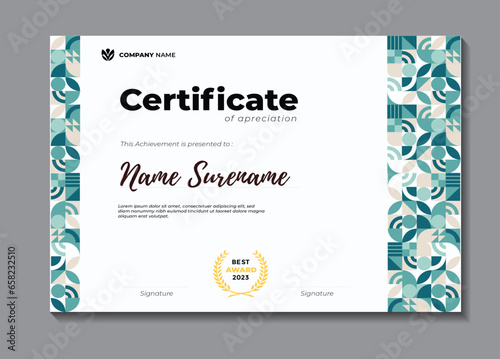 Certificate template with geometric pastel colours. the theme is so aesthethic, clear, and minimalist. abstract design. 
You can use it for other purposes
