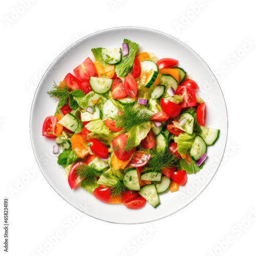 White plate with vegetable salad isolated on transparent and white background. Png transparent