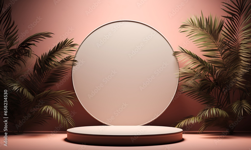 round podium with palm trees and beautiful lighting. Generative Ai round podium with palm trees and beautiful lighting. Generative Ai