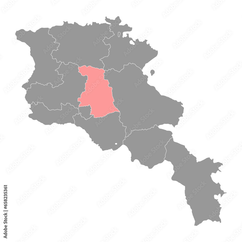 Kotayk province map, administrative division of Armenia.