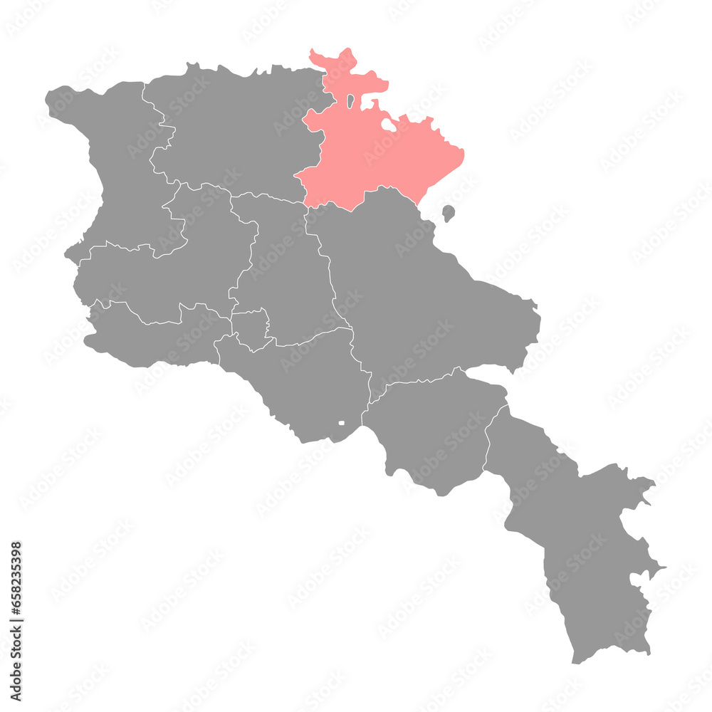 Tavush province map, administrative division of Armenia.