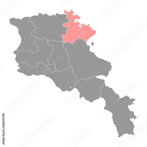 Tavush province map, administrative division of Armenia.