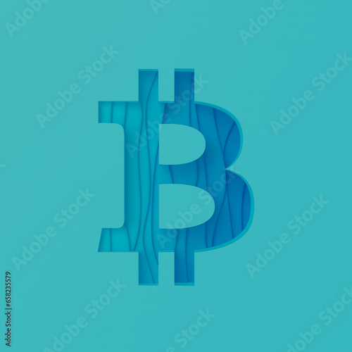 Bitcoin Crypto Letter B Paper Cut Out Simple Minimal Modern Corporate Gradient 3D Illustration Background 