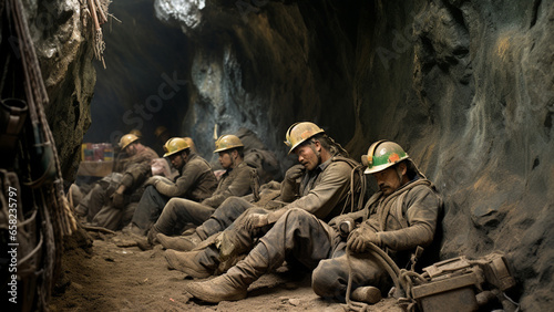 A miner taking a short break after finishing hard work in the mine. photo