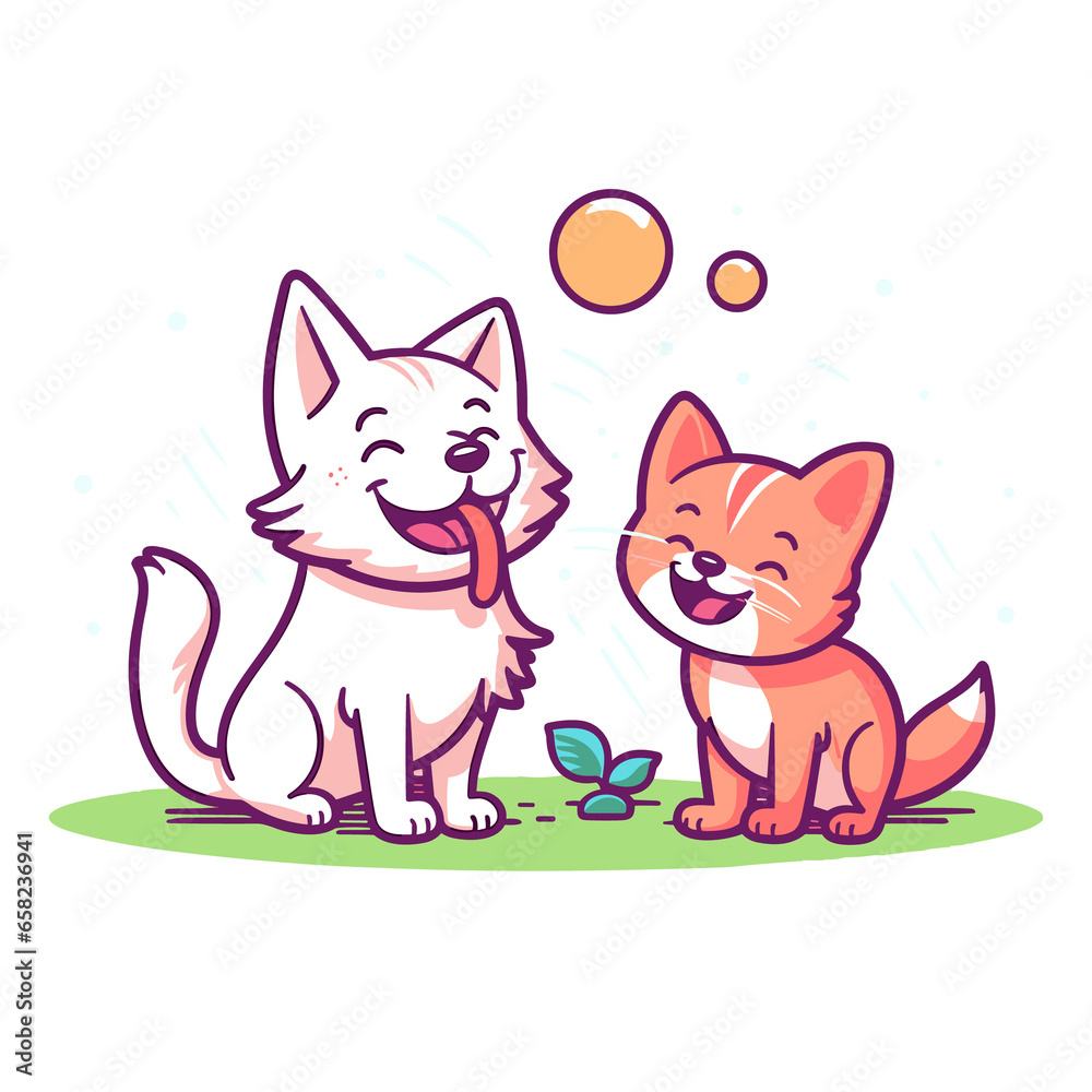 Cat playing with dog cartoon , Illustration, Cartoon PNG
