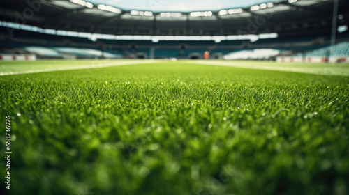 Close up Lawn in the soccer stadium. AI Generative