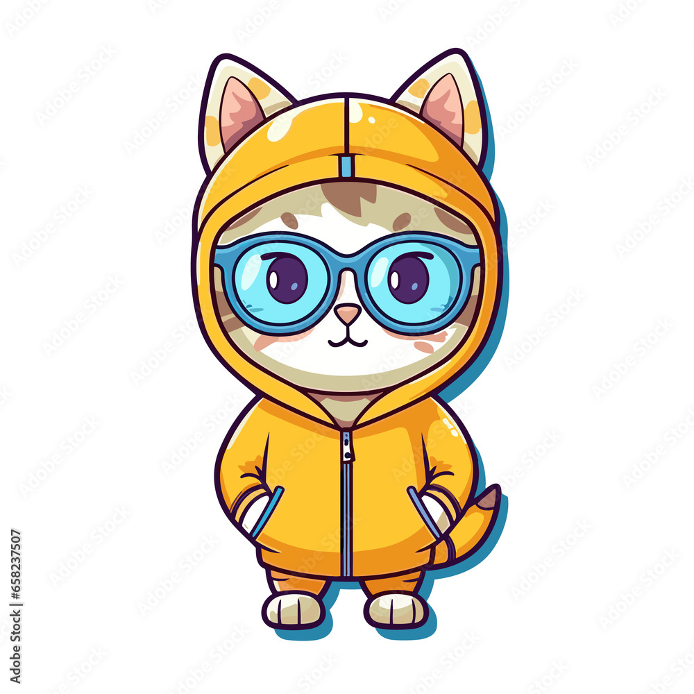 Cute cool cat wearing glasses and hoodie cartoon , Illustration, Cartoon PNG