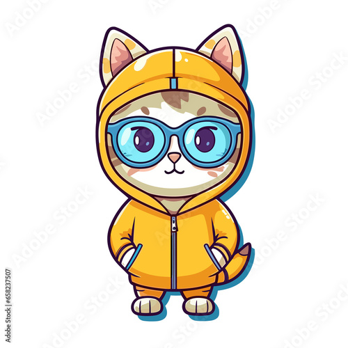 Cute cool cat wearing glasses and hoodie cartoon   Illustration  Cartoon PNG