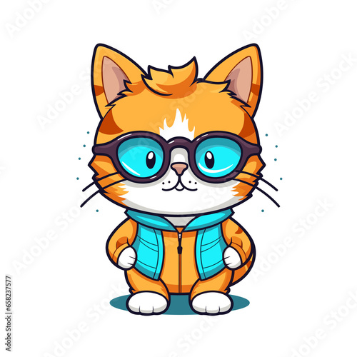 Cool cat wearing glasses cartoon, Illustration, Cartoon PNG © Cove Art
