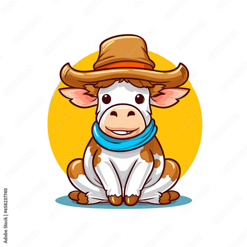 Cow sitting with hat cartoon , Illustration, Cartoon PNG Cow sitting with hat cartoon , Illustration, Cartoon PNG