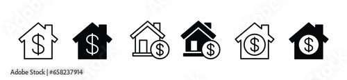 House price icons. Home loan, real estate, property, residence, apartment icon symbol in line and flat style on white background for apps and websites. Vector illustration