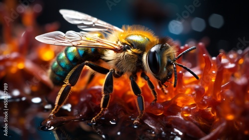 Closeup of a bee with bright iridescent colors. © Sahara 02