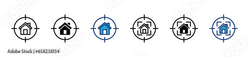 Home target icon. Home Home, house, real estate, property, residence, apartment with aim, goal symbol for apps and websites. Vector illustration