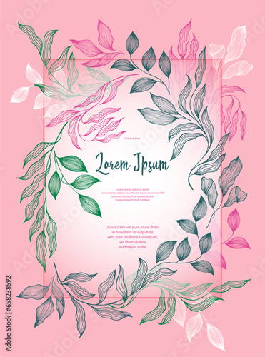 Bay leaves frame vector greeting card template. Rustic card design with laure...