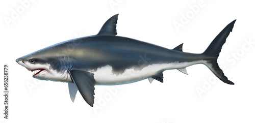 Great white shark killer side view illustration. Megalodon shark isolate realistic monster from the depths. © Konstantin Gerasimov