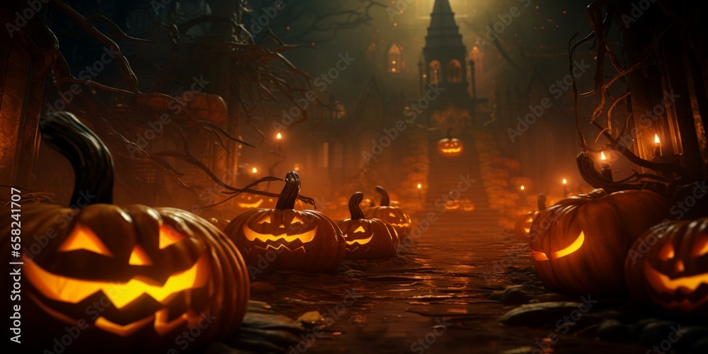 Naklejka premium halloween pumkins jack-o-lanterns background cinematic