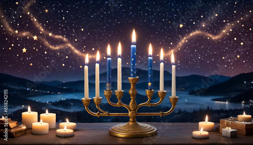 Hanukkah Candles Composition Items for Holiday Religious Celebration photo