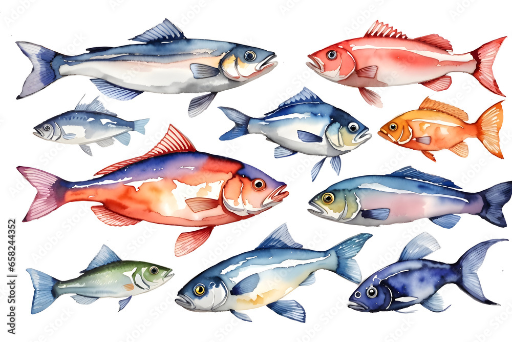 set of watercolor fish isolated on transparent background set of watercolor fish isolated on transparent background