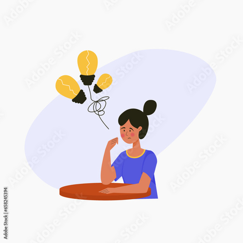 Girl thinking about idea illustration. Girl has no idea illustration character. Vector art.