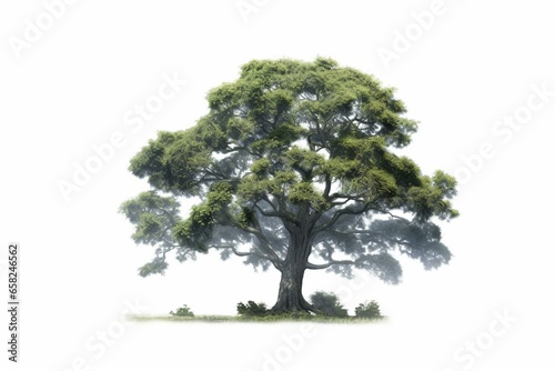 A clear image of a realistic tree standing alone on a white background. Generative AI