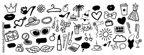 Vector illustration set of beauty and fashion isolated doodles