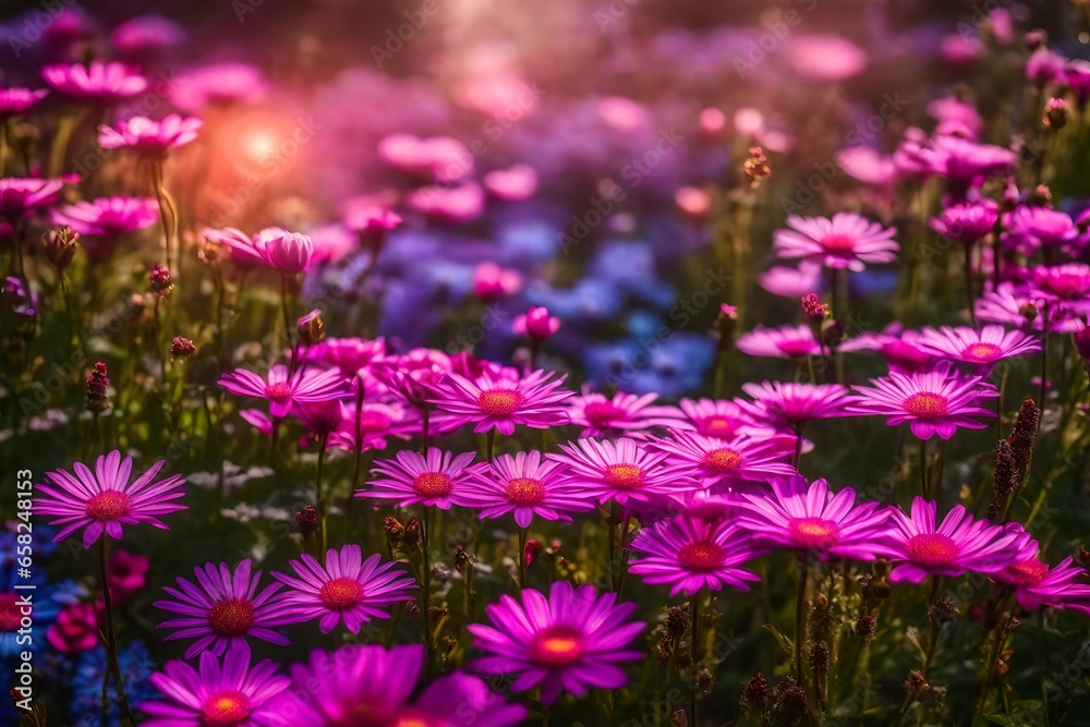 Obraz premium Deef, emotion place, peace, garden, small tiny, different kind flowers, pinky flower - AI Generative