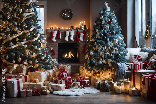 christmas tree with gifts and decorations