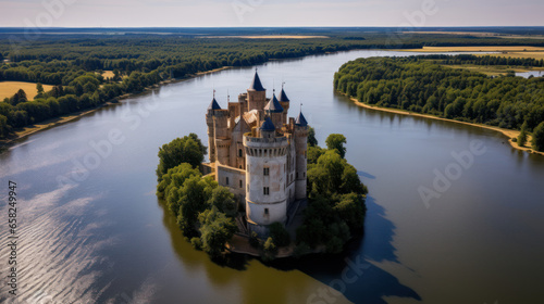 château médiéval sur une petite île sur une rivière © Sébastien Jouve
