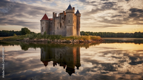 château médiéval au bord d'une rivière photo