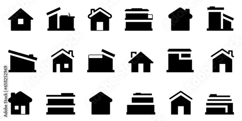 Home icons. Set of different house icons. Simple home signs. Black home icons