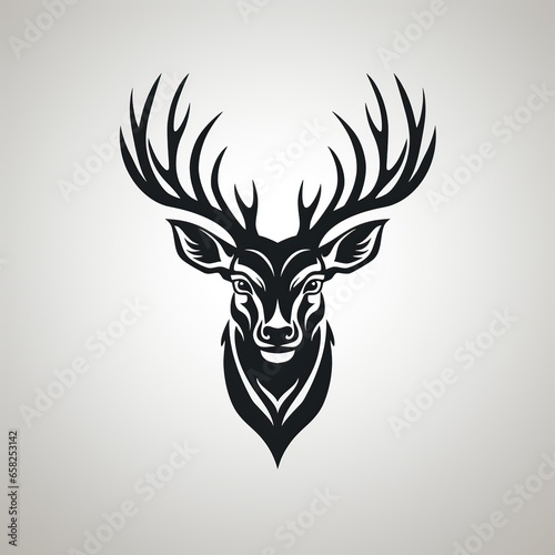minimalistic logo tattoo with horned deer head on a white background © alexkoral