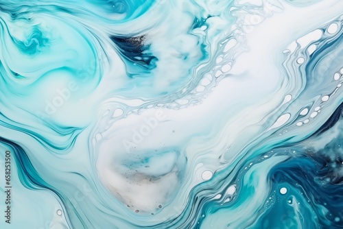 Abstract background with liquid flowing colors of turquoise and white. © savvalinka