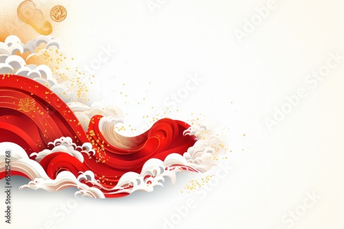 Chinese lunar new year backdrop, wave pattern, red and gold, copy space for text, Chinese style scene and chinese style background, generative ai