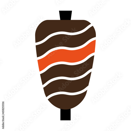 Icon depicting the logo of the most popular Turkish street food, doner kebab, meat on a skewer on a white background