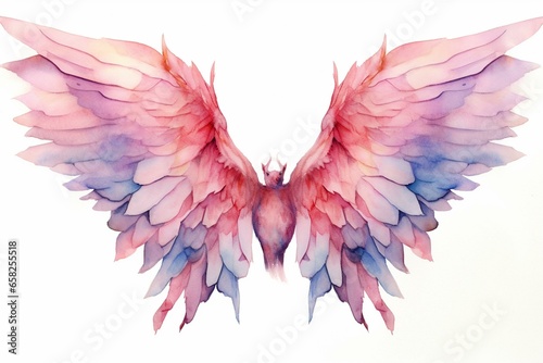 Whimsical watercolor wings in enchanting pink hues. Generative AI