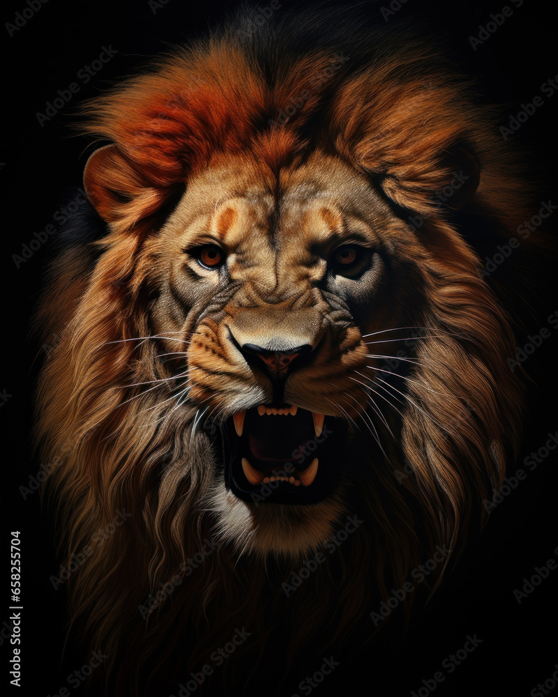 Portrait of a wild roaring lion